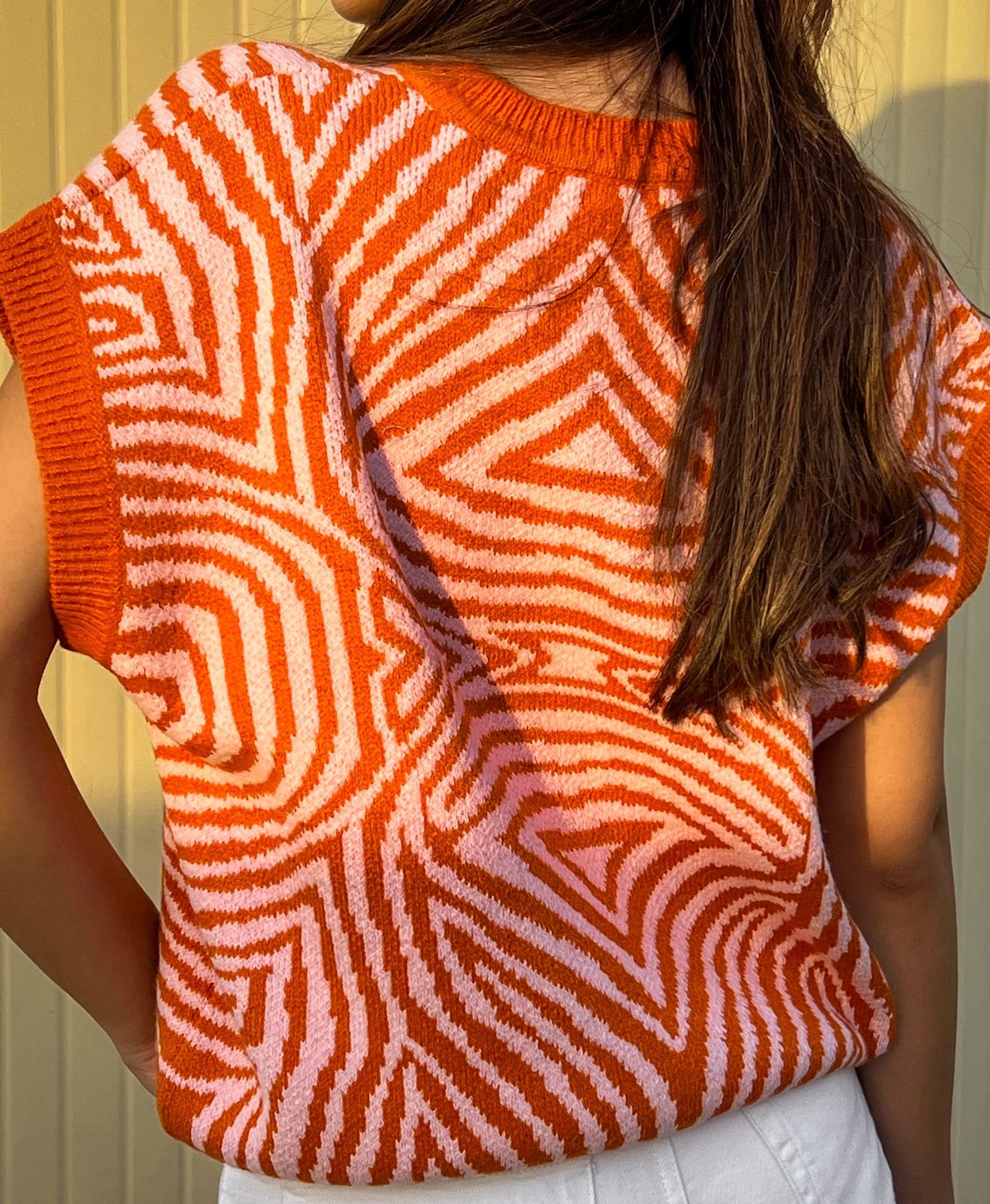 Zebra Illusion Knitted Vest Orange X Off-White
