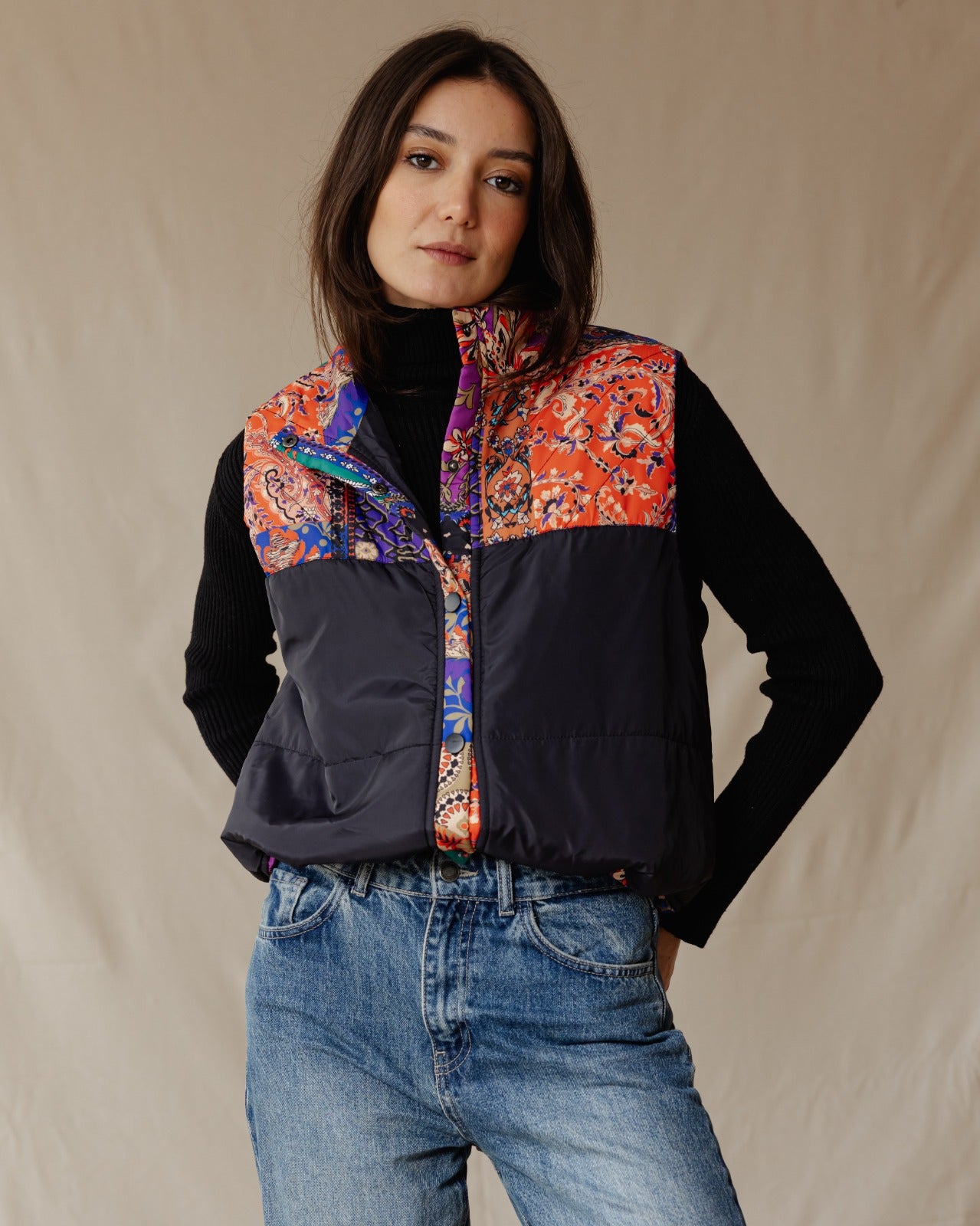 Patchwork Festival Waterproof Vest Black