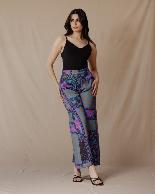 Paisley Patchwork Pants Olive X Purple