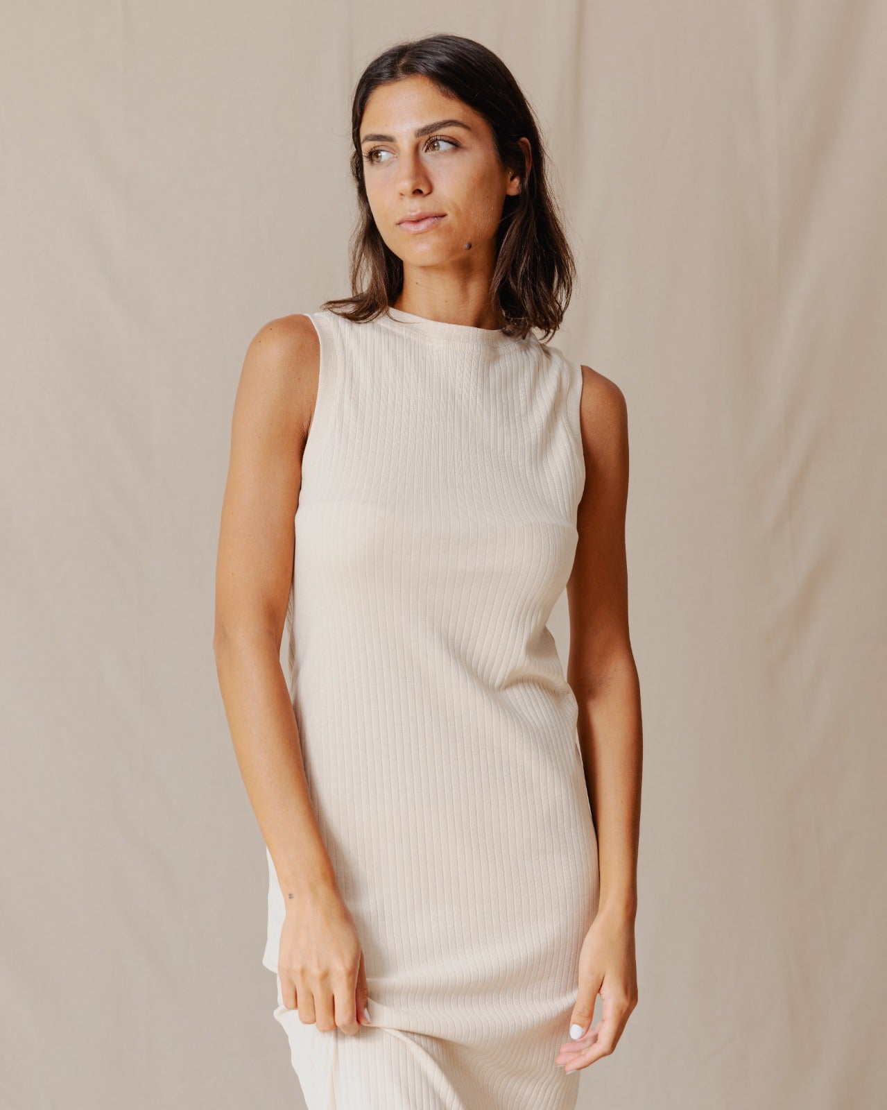 Amelia Ribbed Dress Beige