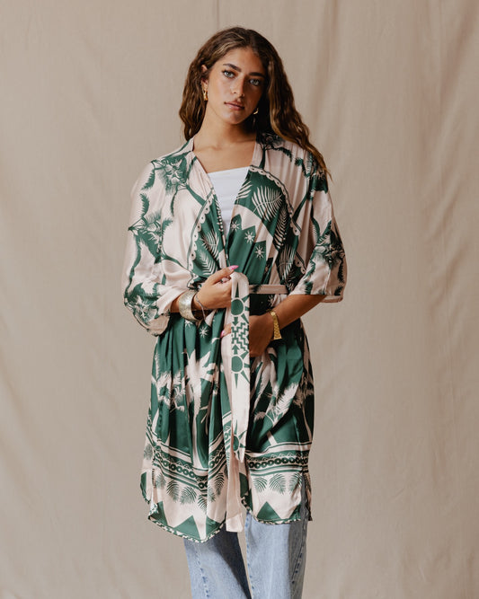 Palms Short Kimono Green