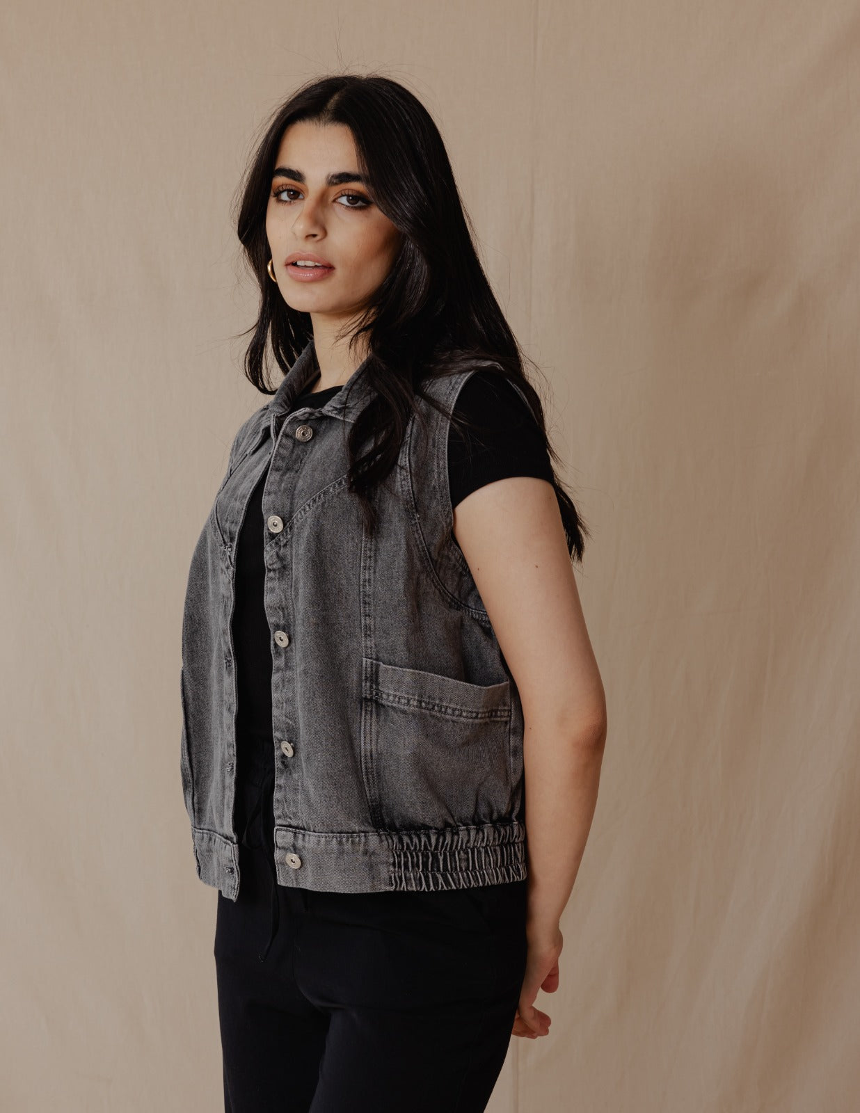 Washed Denim Vest Black