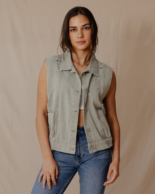 Washed Denim Vest Olive