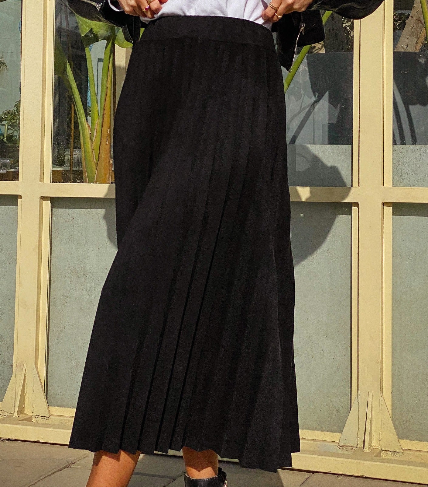 Black Pleated Midi Skirt