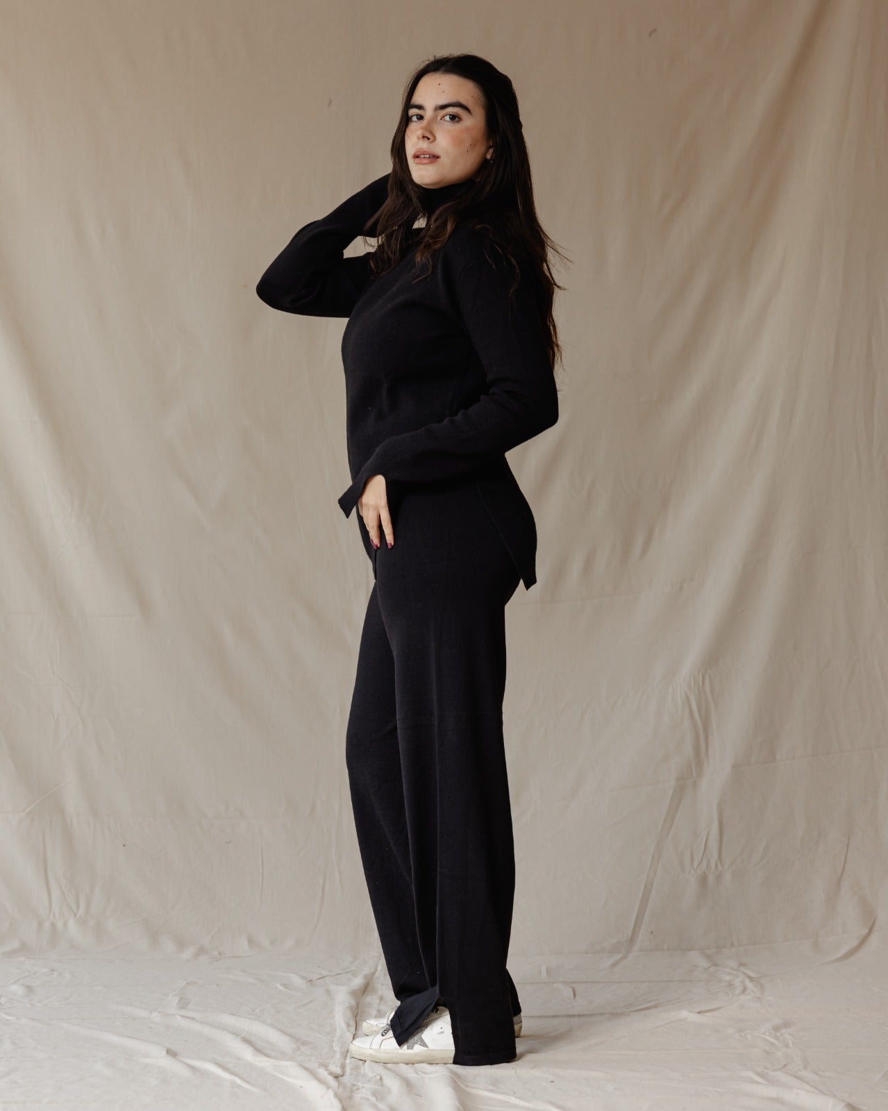 Side Slit Knitted Set Black