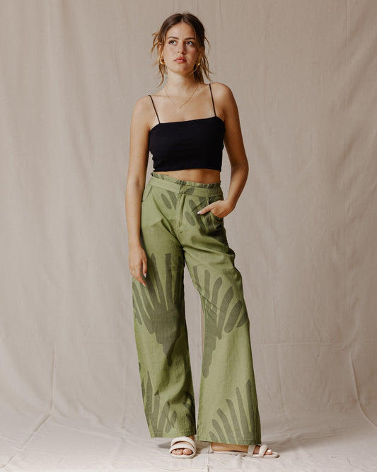 Green Shells Linen Pants