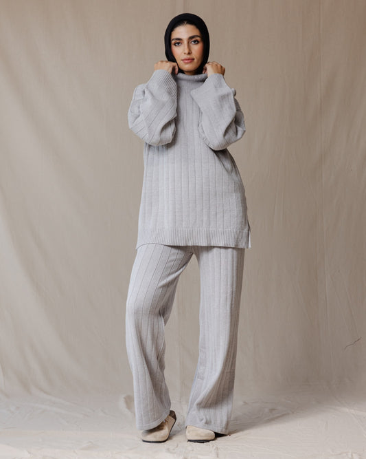 Turtleneck Knit Set Grey