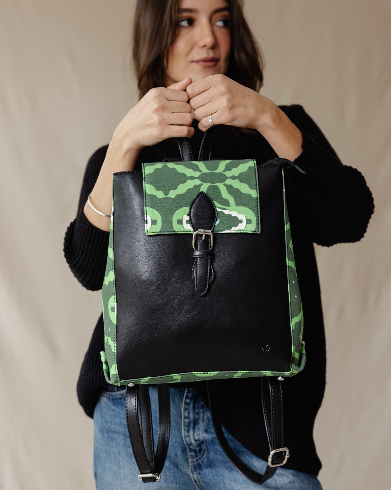 Rectangle Printed Backpack Green