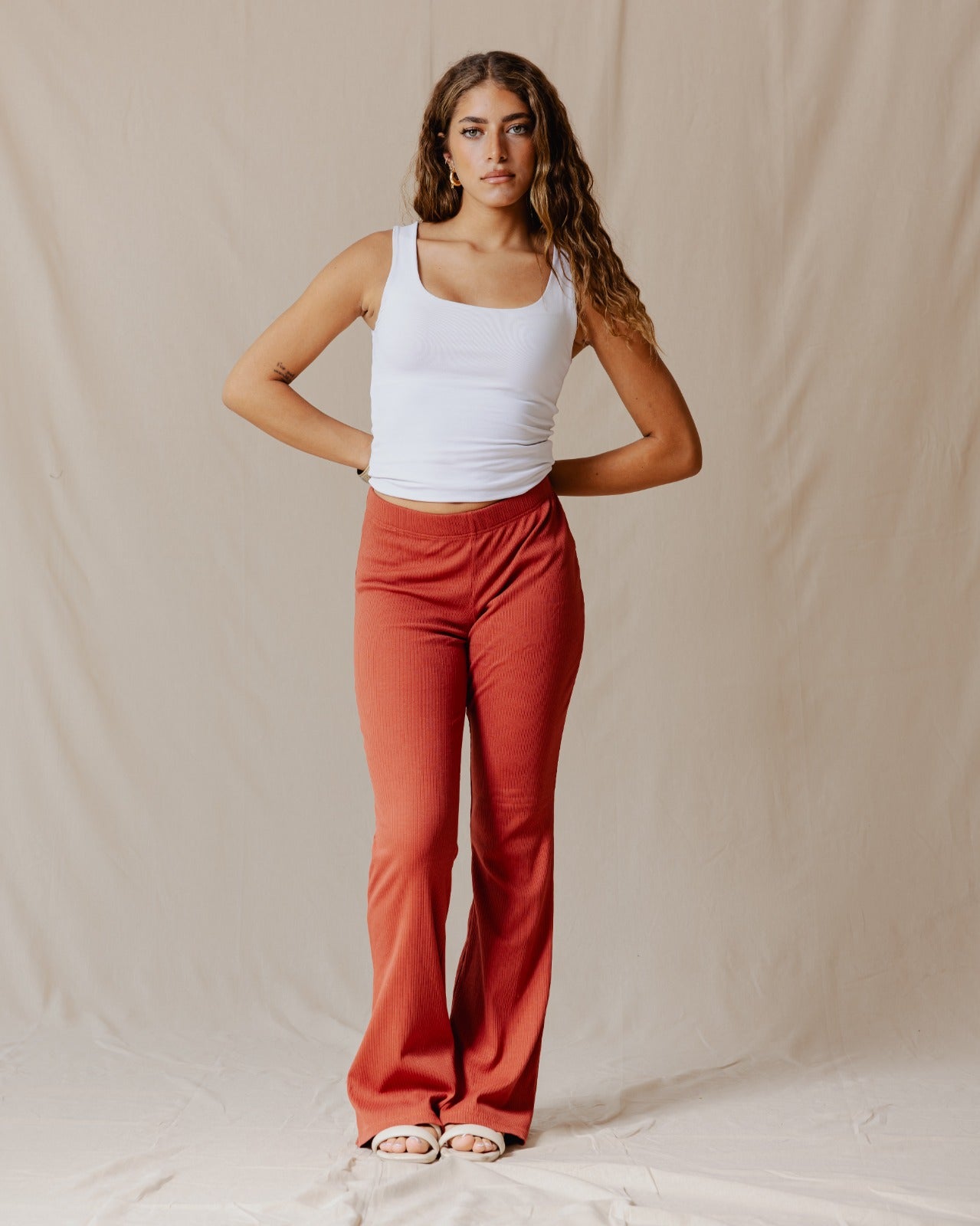 Flare Ribbed Pants Brick