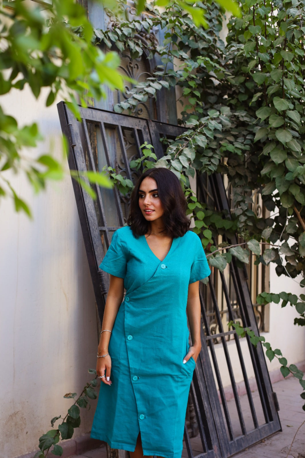 Resort Linen Dress Turquoise