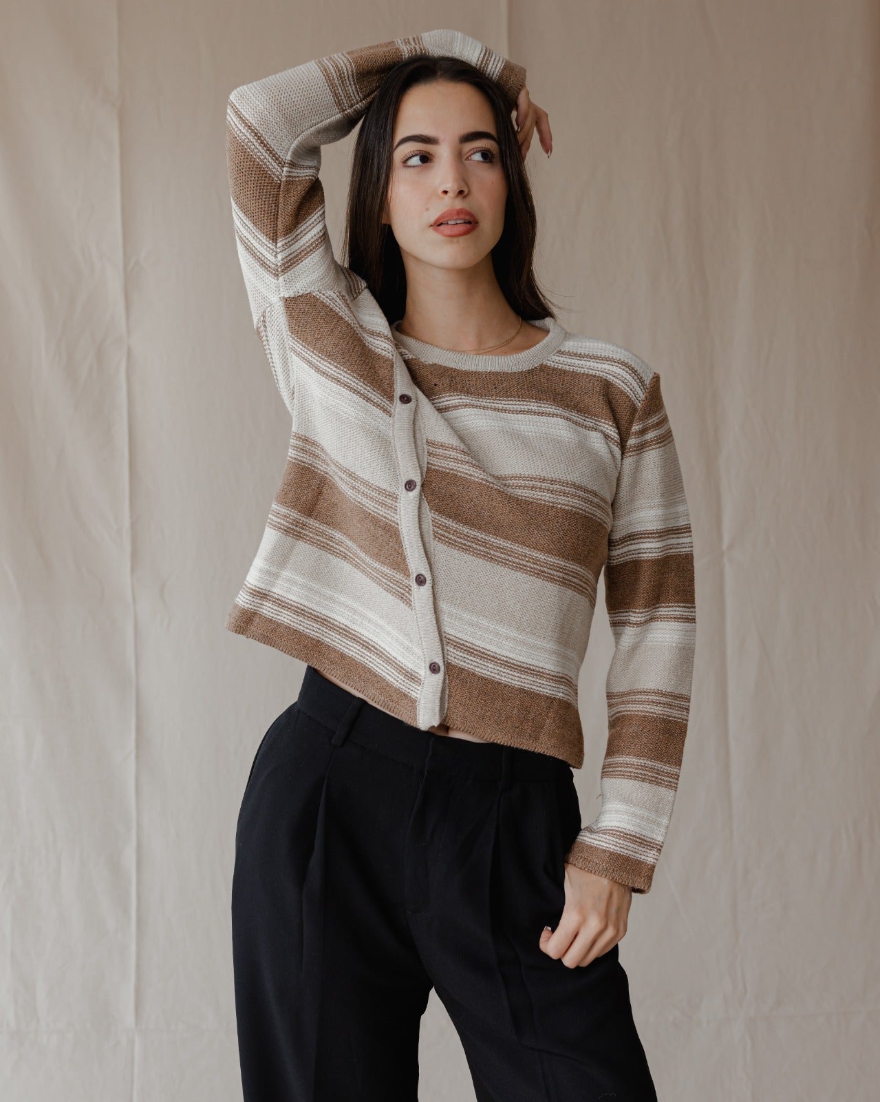 Asymmetrical Wool Top Beige X Cafe