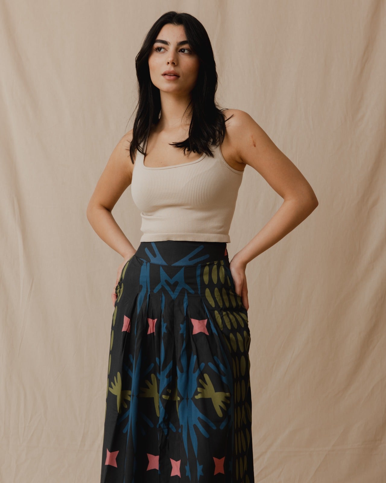 Damascus Cotton Skirt Black And Pastels