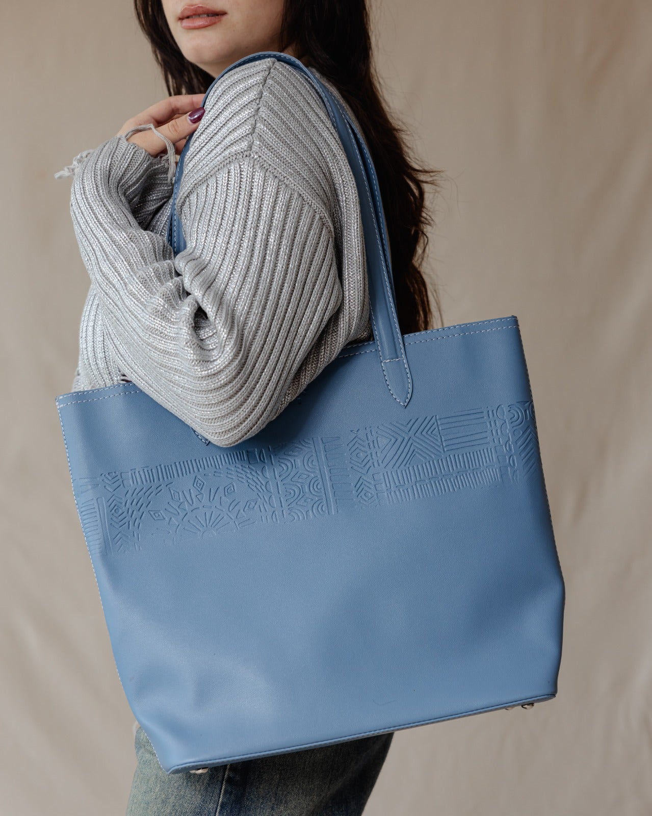 The Mayan Leather Tote Baby Blue