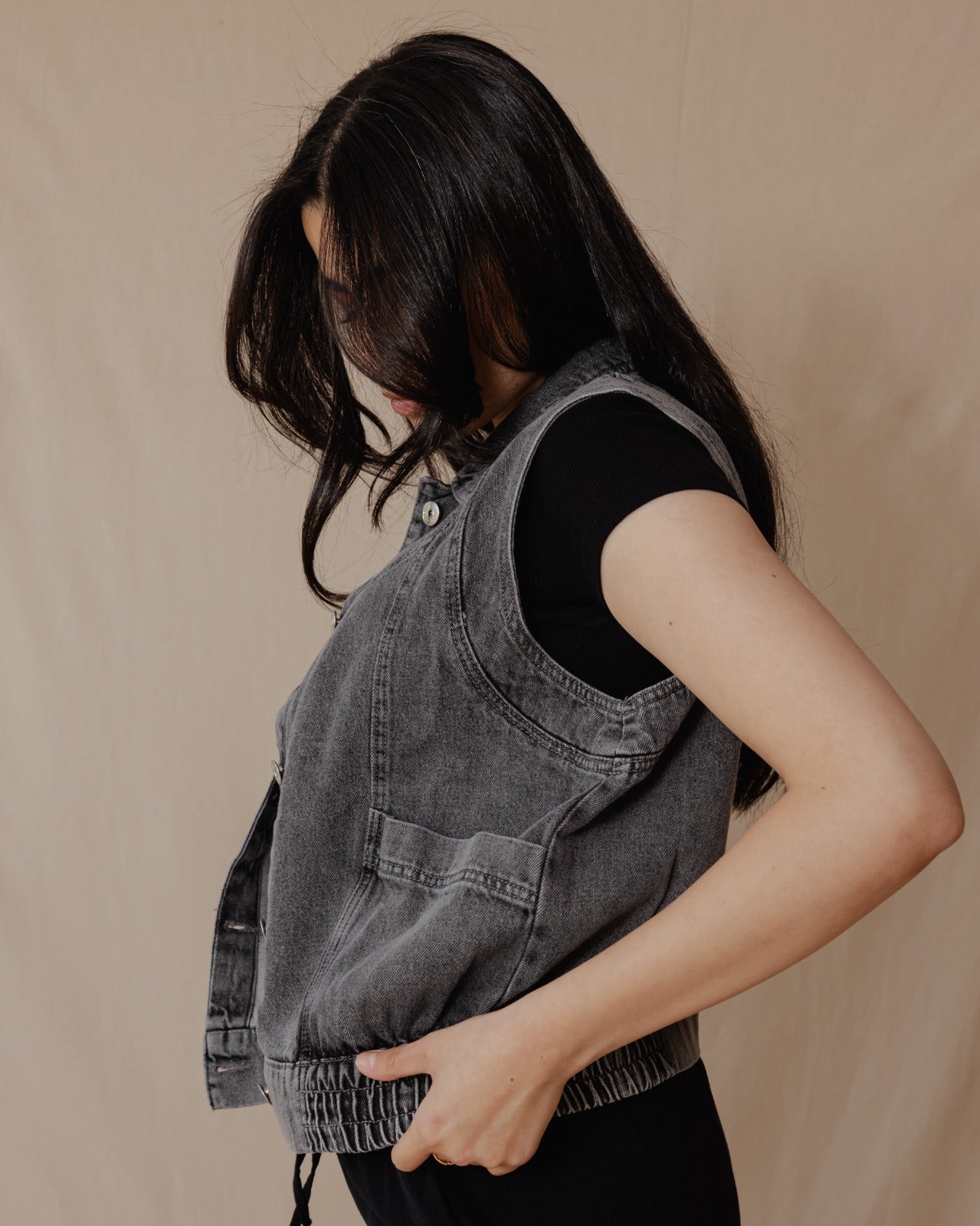 Washed Denim Vest Black