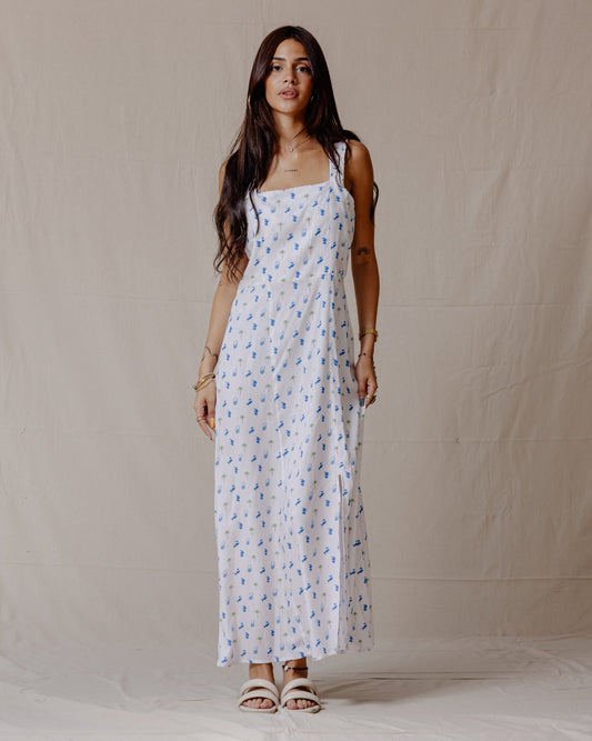 Tropical Nazar Palm Dress Blue