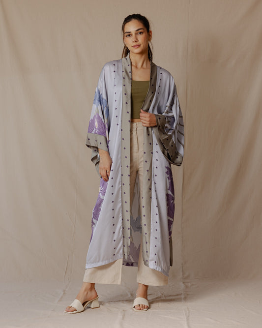 Lilly Garden Satin Kimono Purple X Light Blue