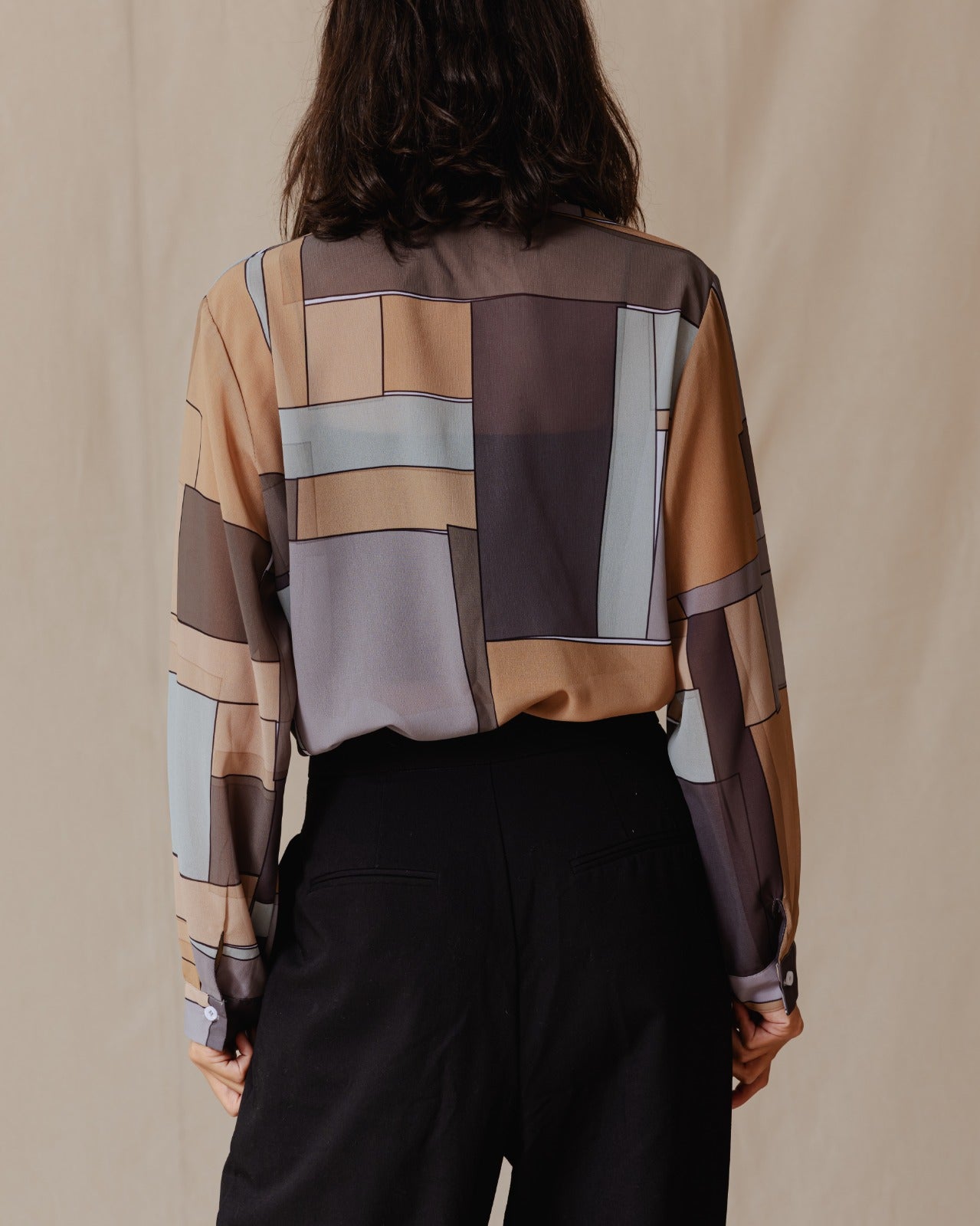 Patchwork Chiffon Shirt In Brown Shades