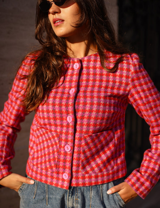 Pink Houndstooth Short Jacket