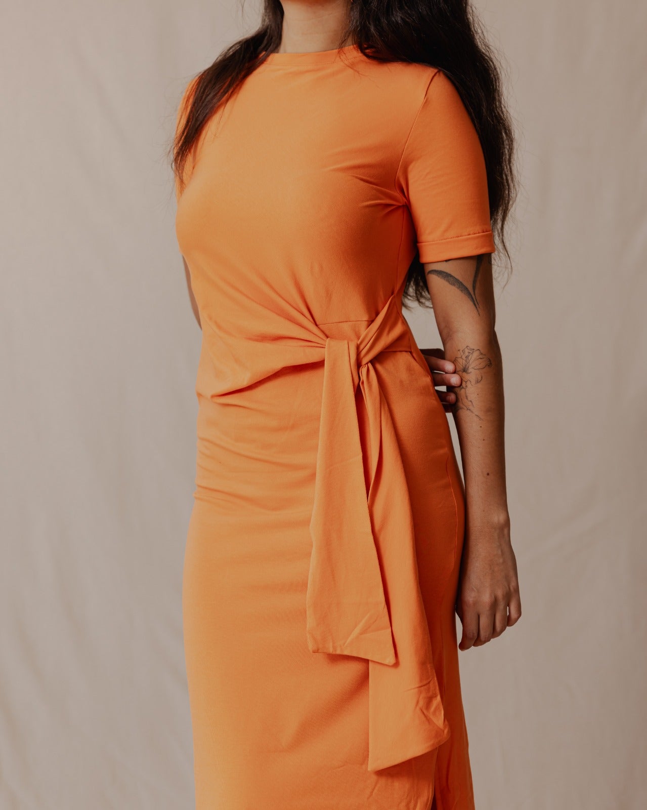 Side Tie Cotton Dress Orange