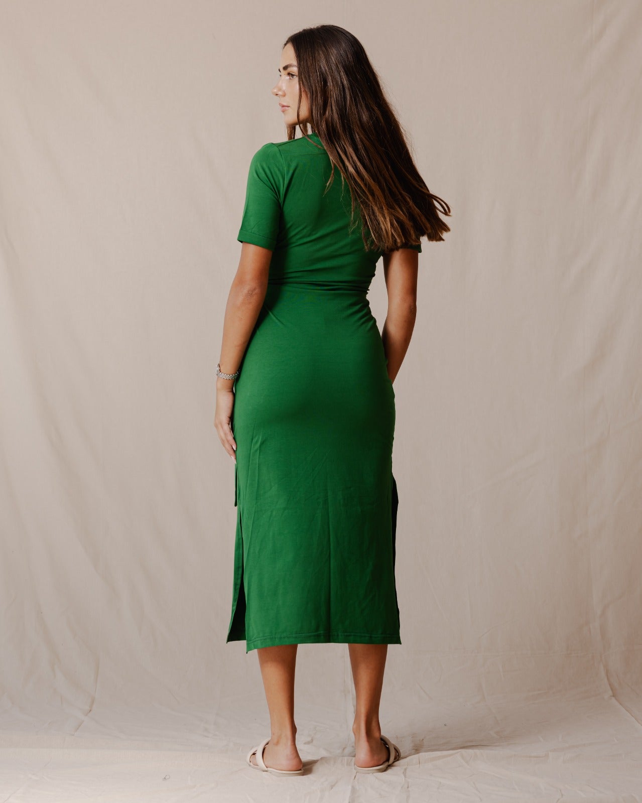 Side Tie Cotton Dress Green