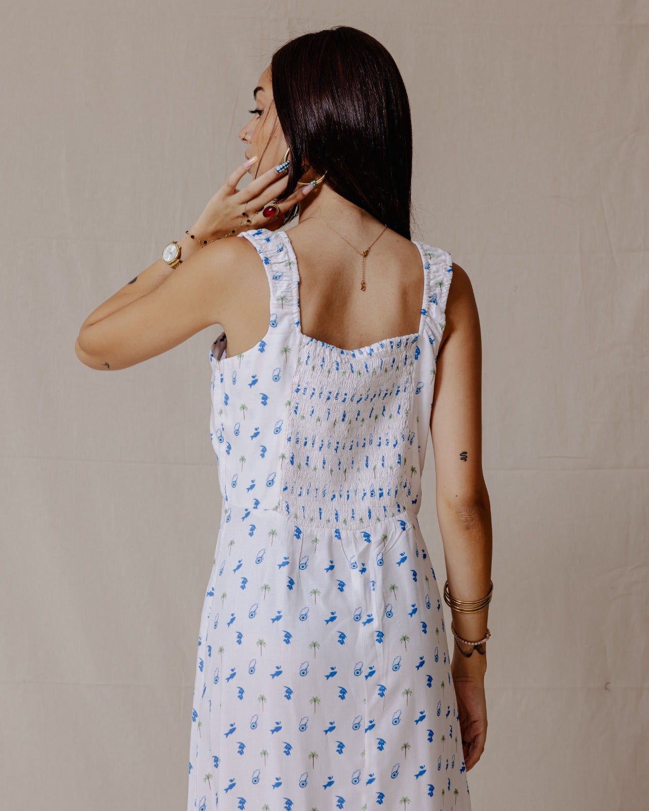 Tropical Nazar Palm Dress Blue