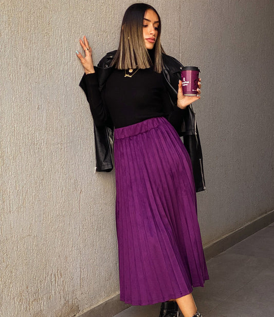 Purple Pleated Midi Skirt