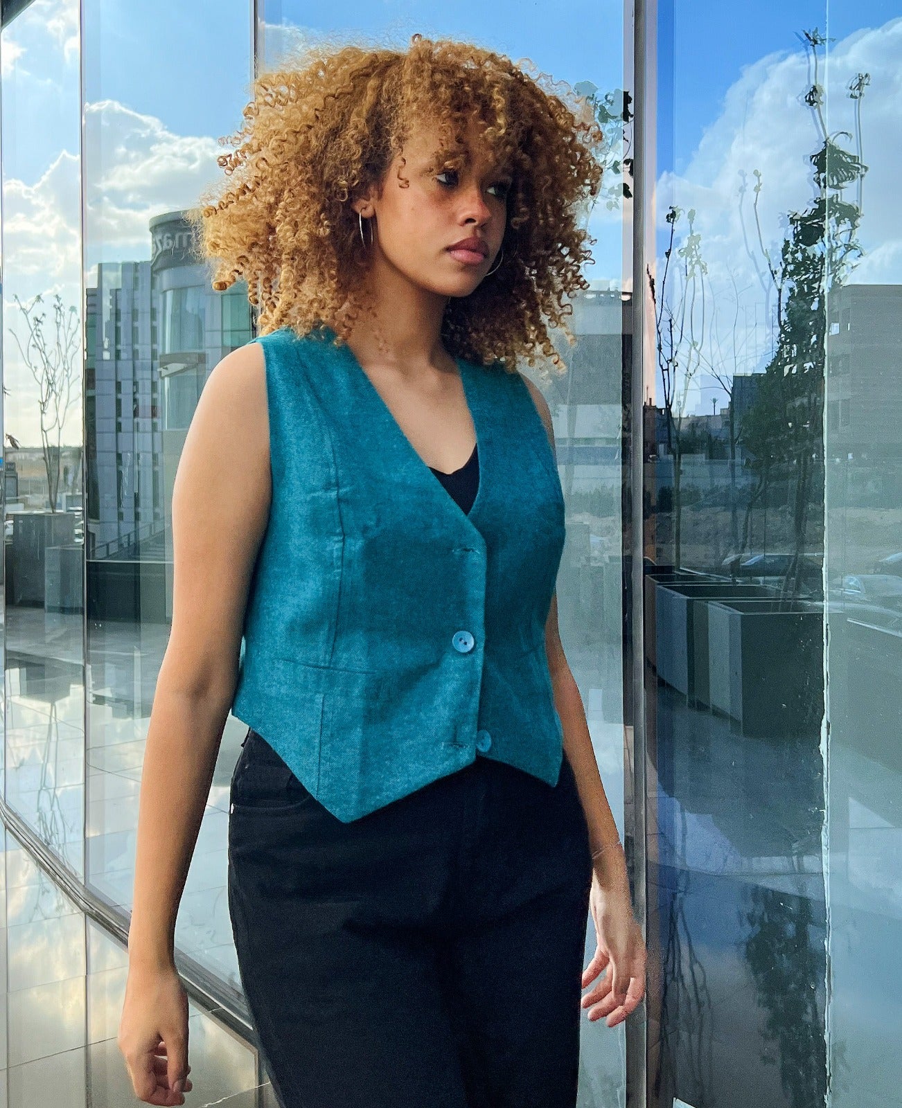 V-Neck Cotton Vest Teal