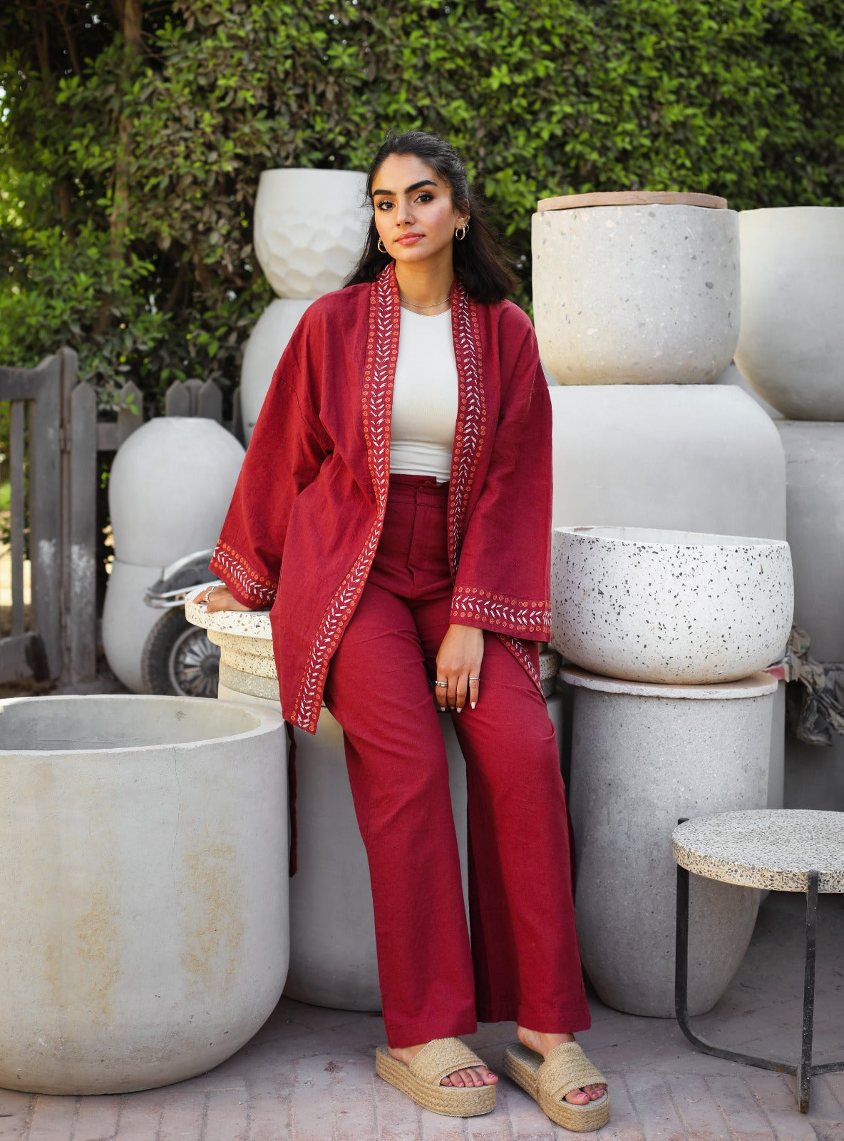 Relaxed Linen Pants Burgundy