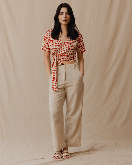 Cinnamon Polka Dot Linen Top