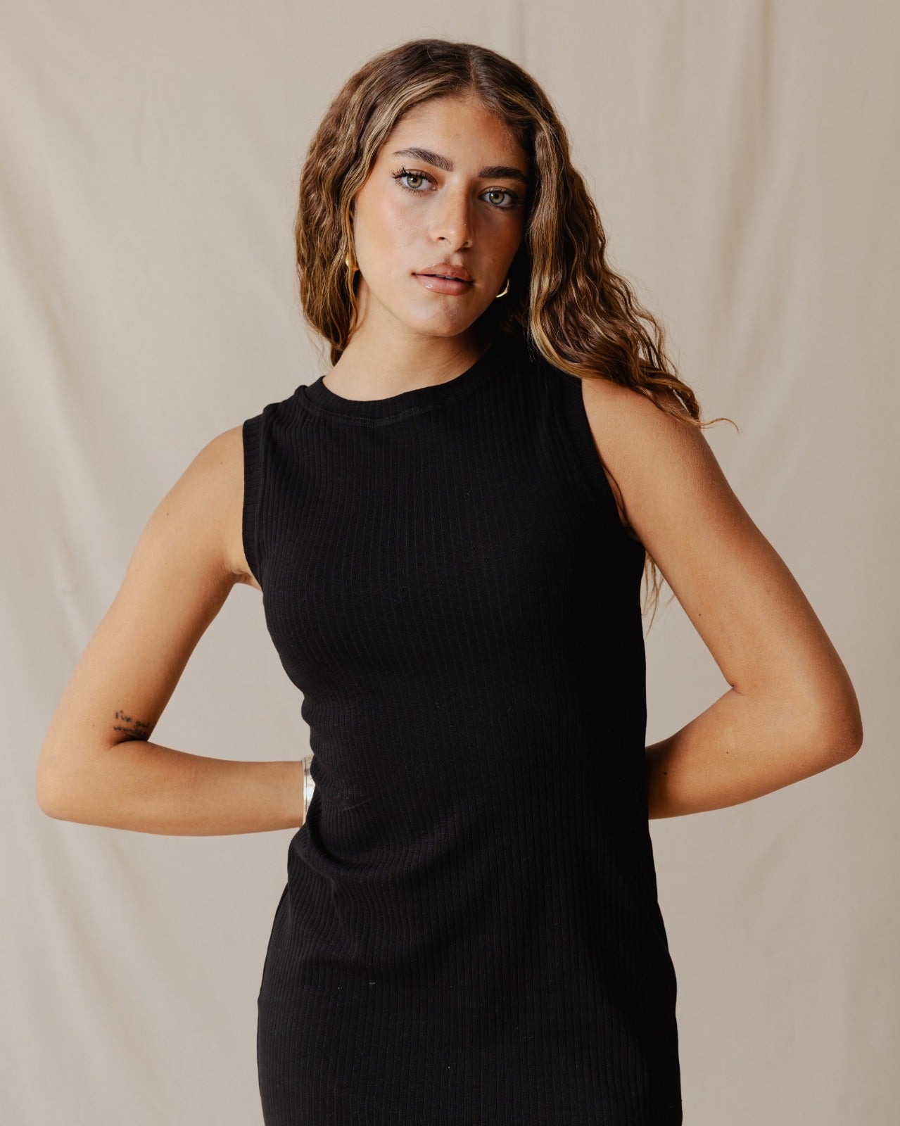 Amelia Ribbed Dress Black