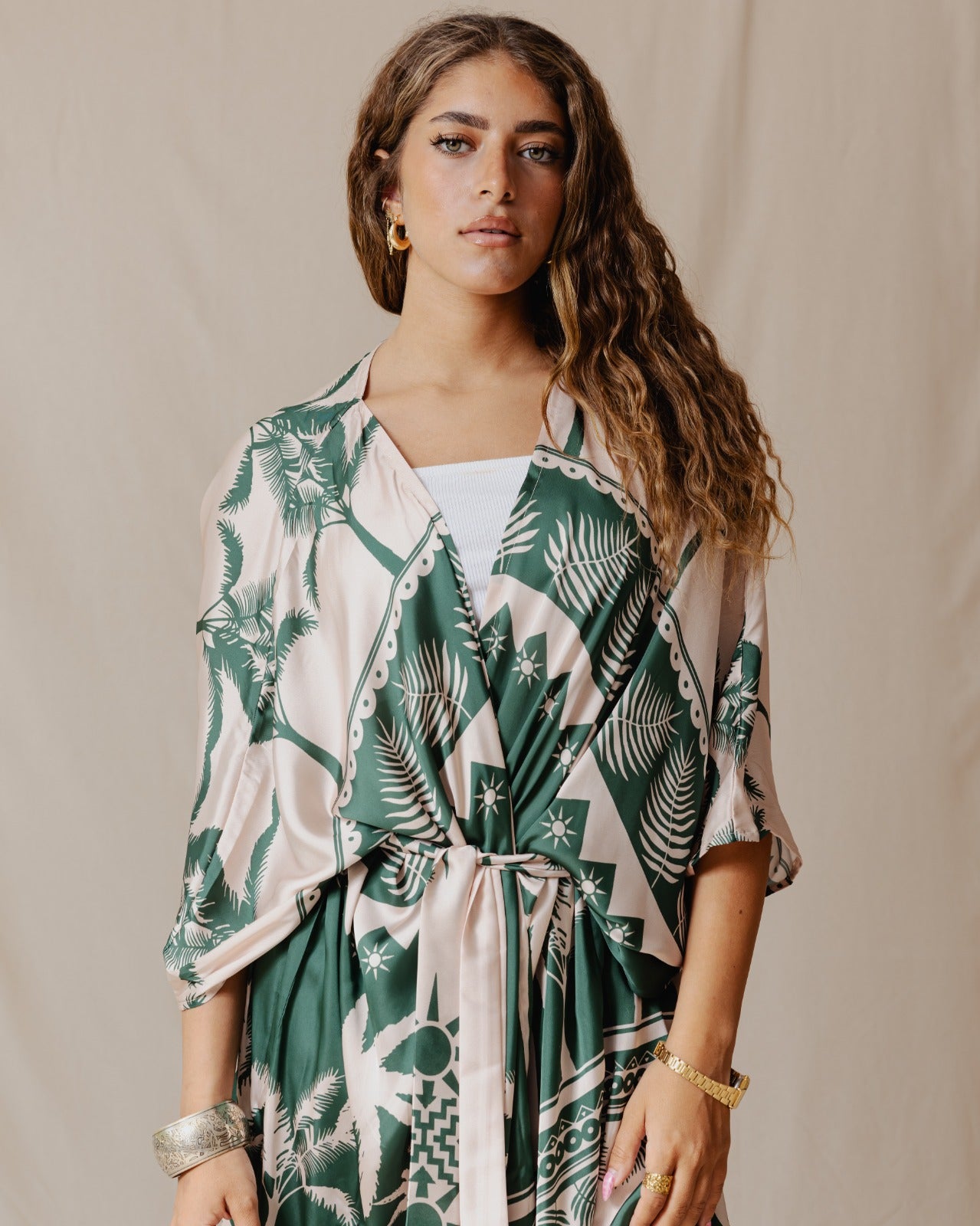 Palms Short Kimono Green