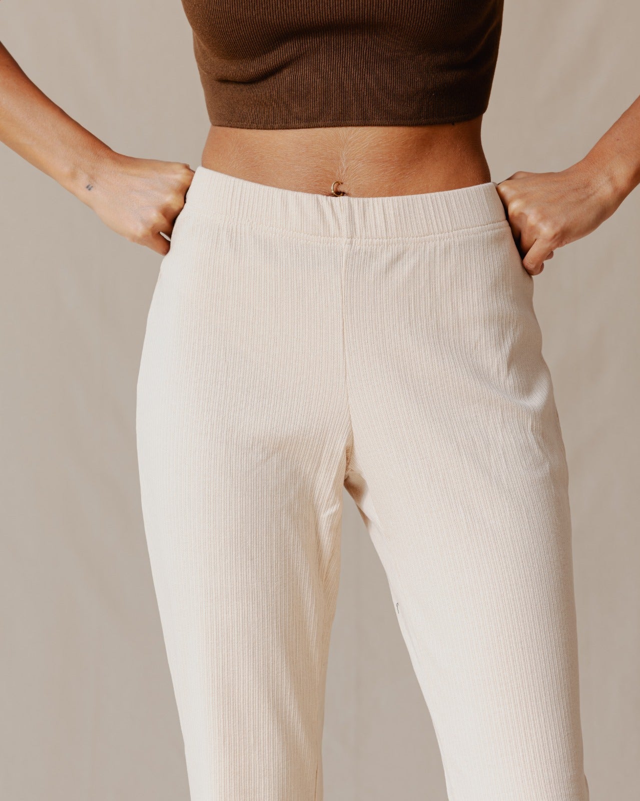 Flare Ribbed Pants Beige