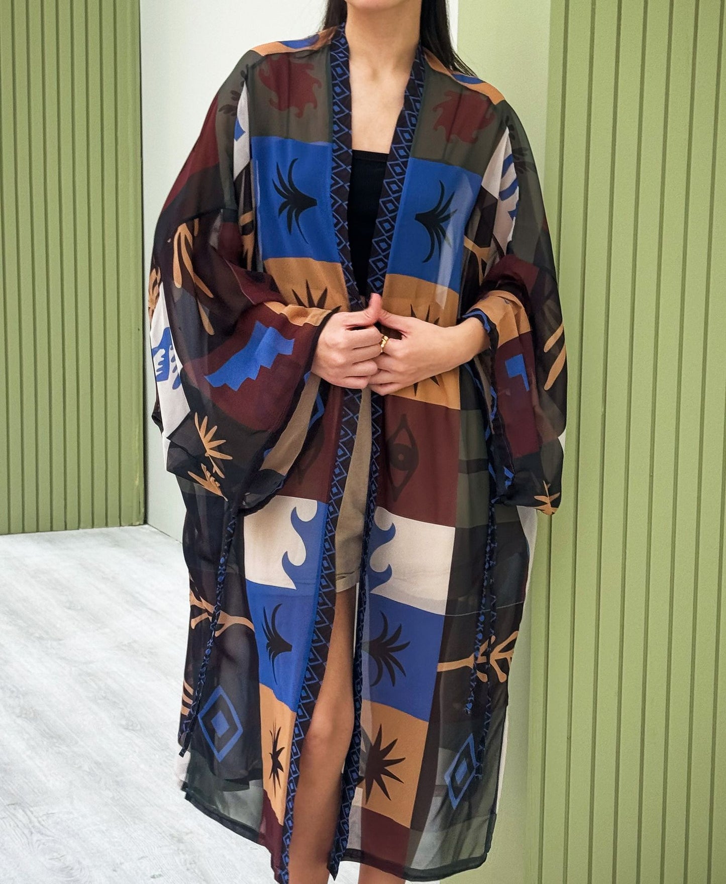 Yukata Kimono In Olive And Blue Colors