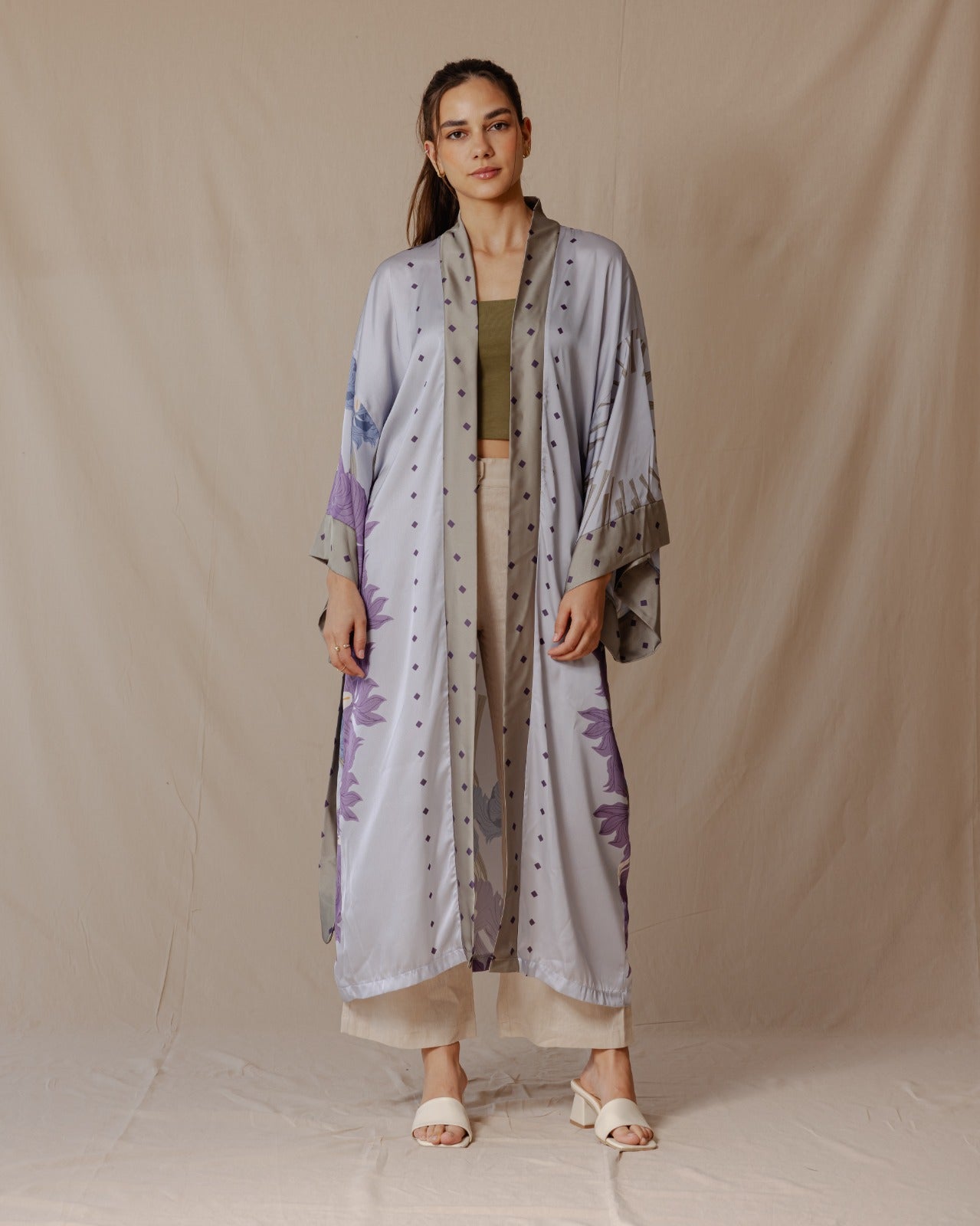 Lilly Garden Satin Kimono Purple X Light Blue