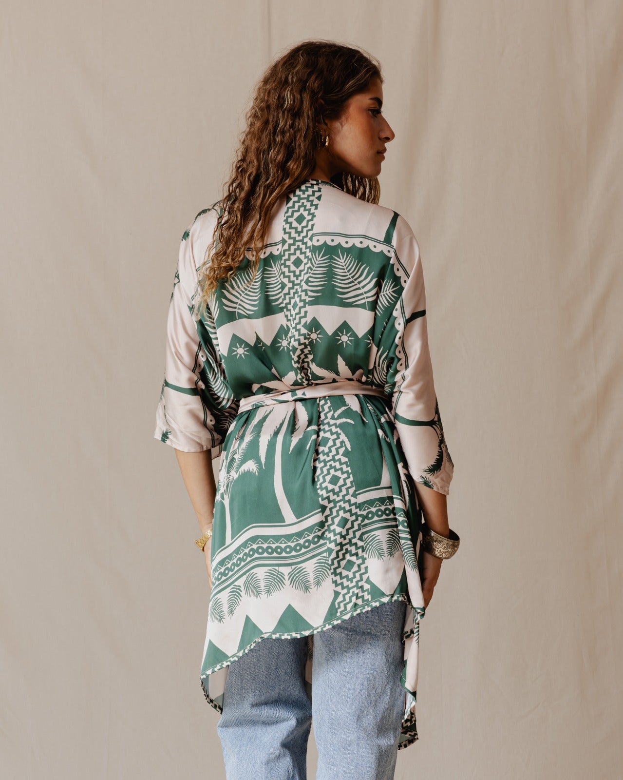 Palms Short Kimono Green