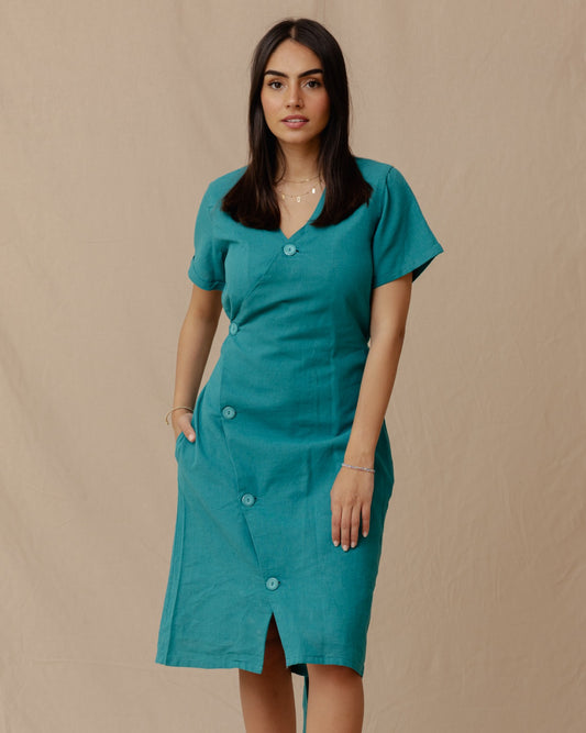 Resort Linen Dress Turquoise