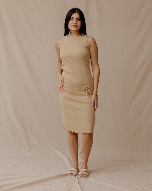 Drawstring Fitted Dress Beige