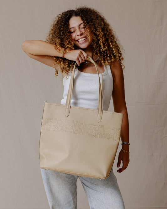 The Mayan Leather Tote Beige