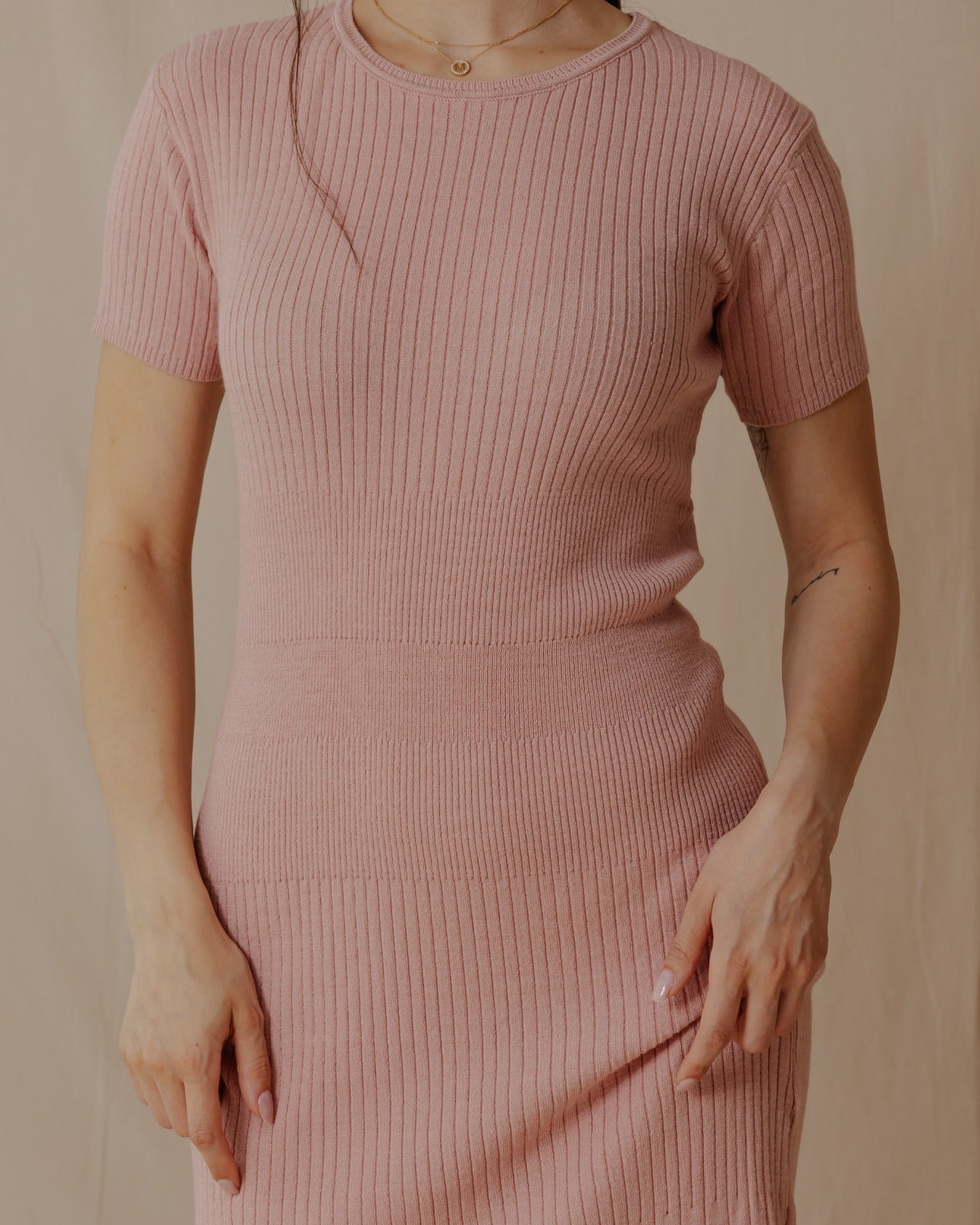 Short Sleeved Knit Dress Cashmere