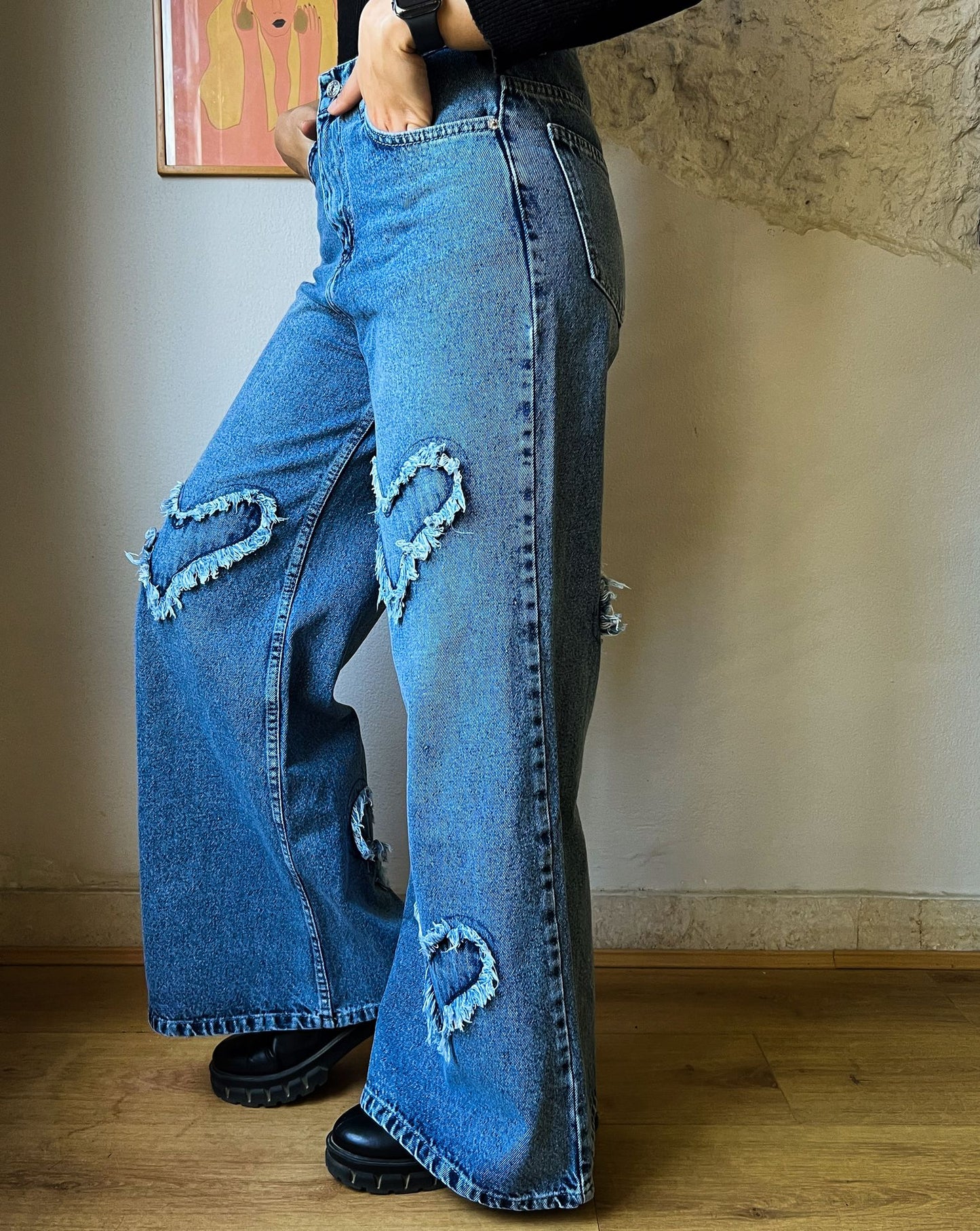 Heart-Shaped Denim Pants