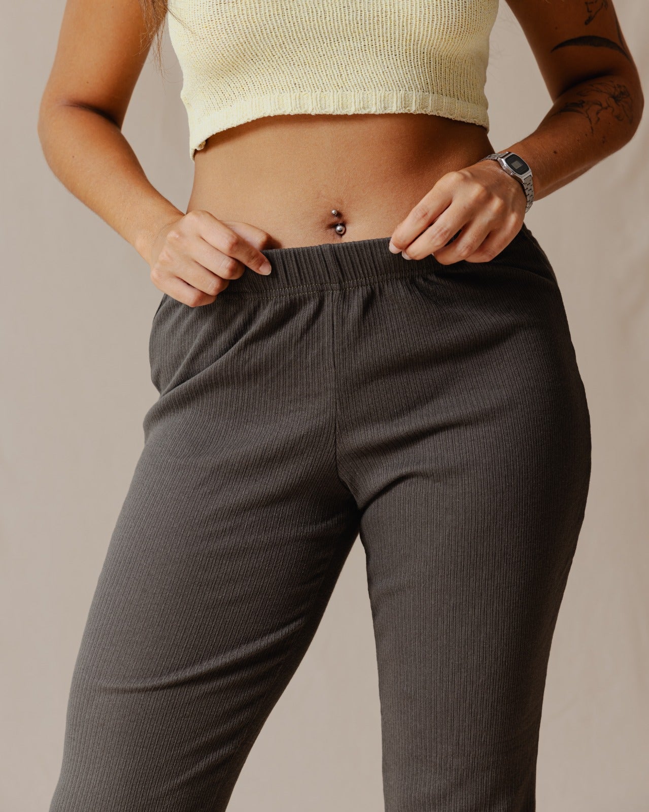 Flare Ribbed Pants Olive