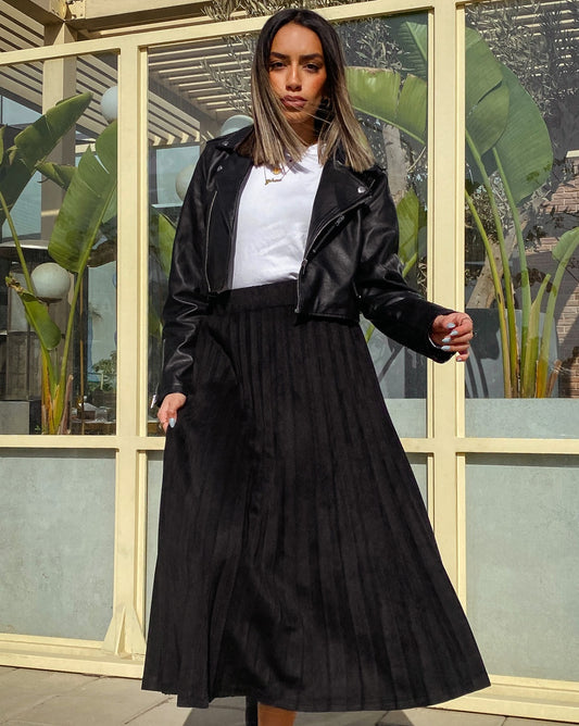 Black Pleated Midi Skirt