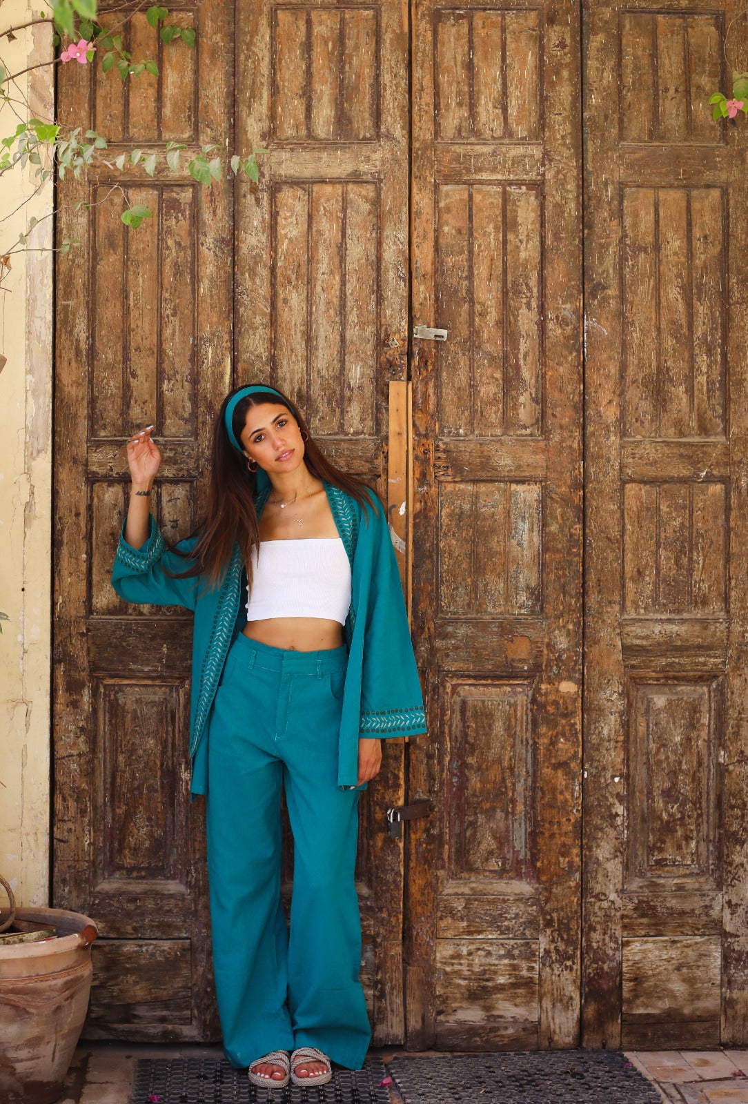 Relaxed Linen Pants Turquoise