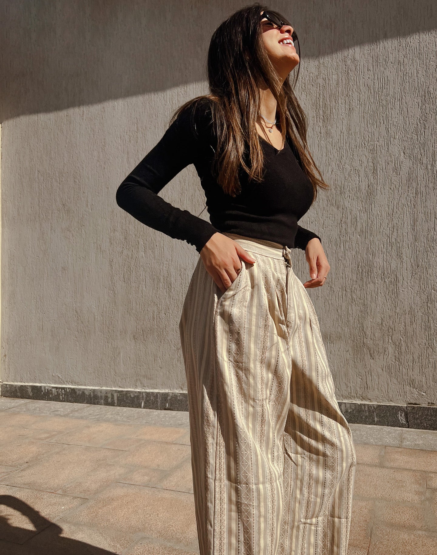 Striped Wide Pants Monochrome Beige