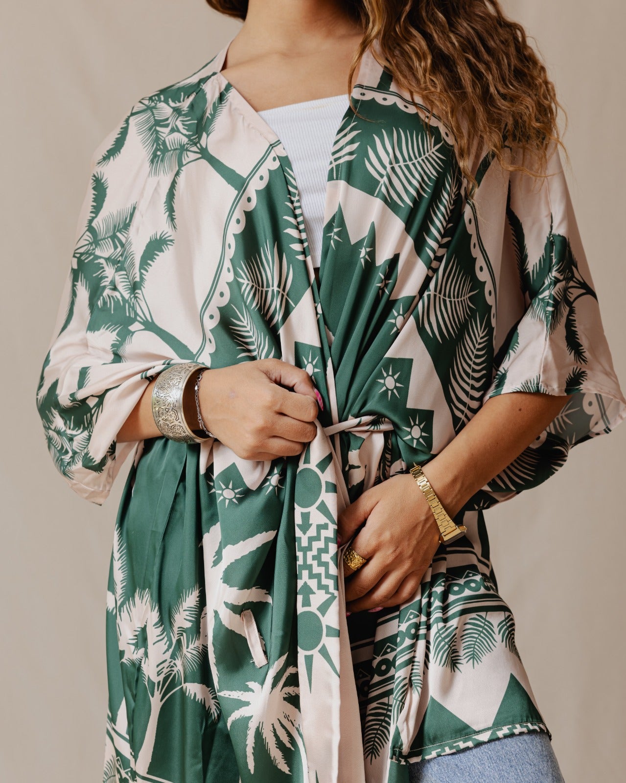 Palms Short Kimono Green