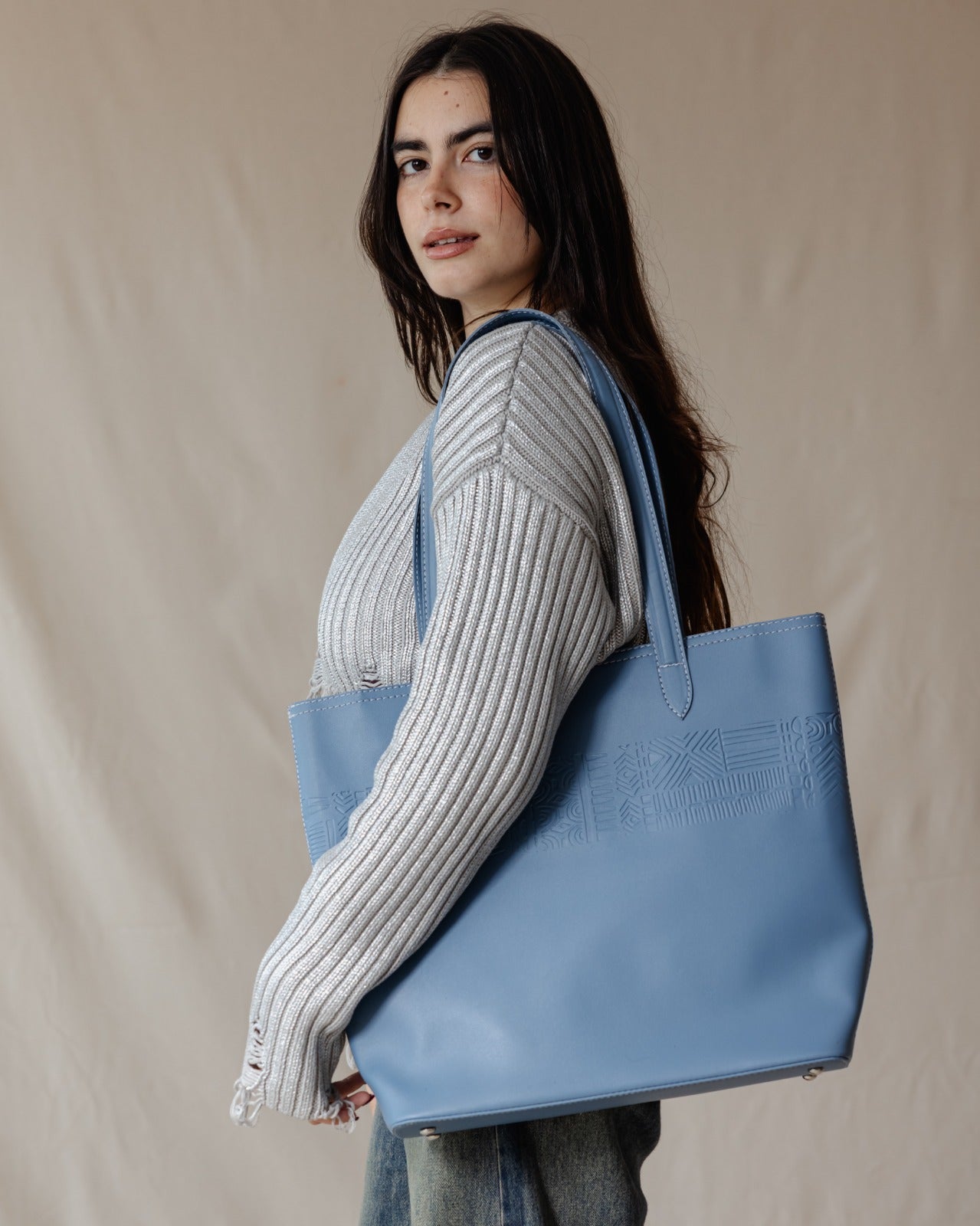 The Mayan Leather Tote Baby Blue