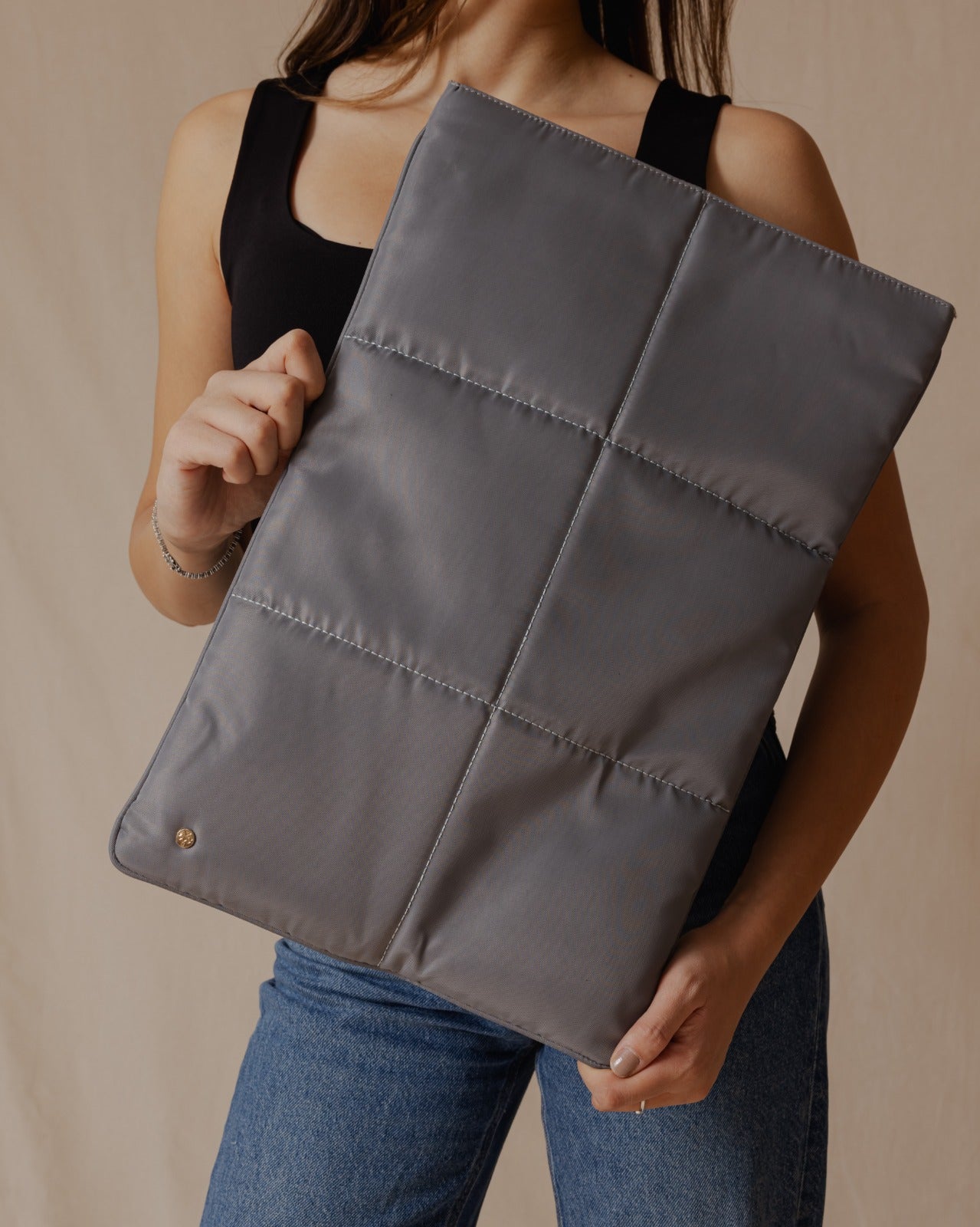 Quilted Nylon Laptop Sleeve Grey