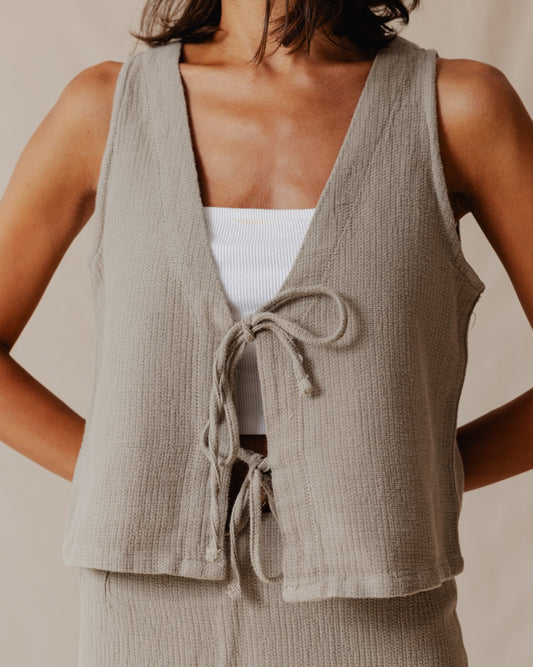 Tie Front Knitted Vest Olive