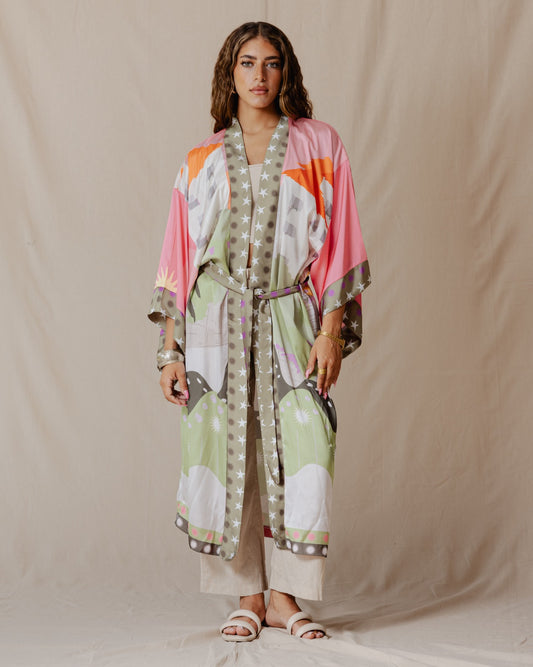 The Valley Satin Kimono Pink