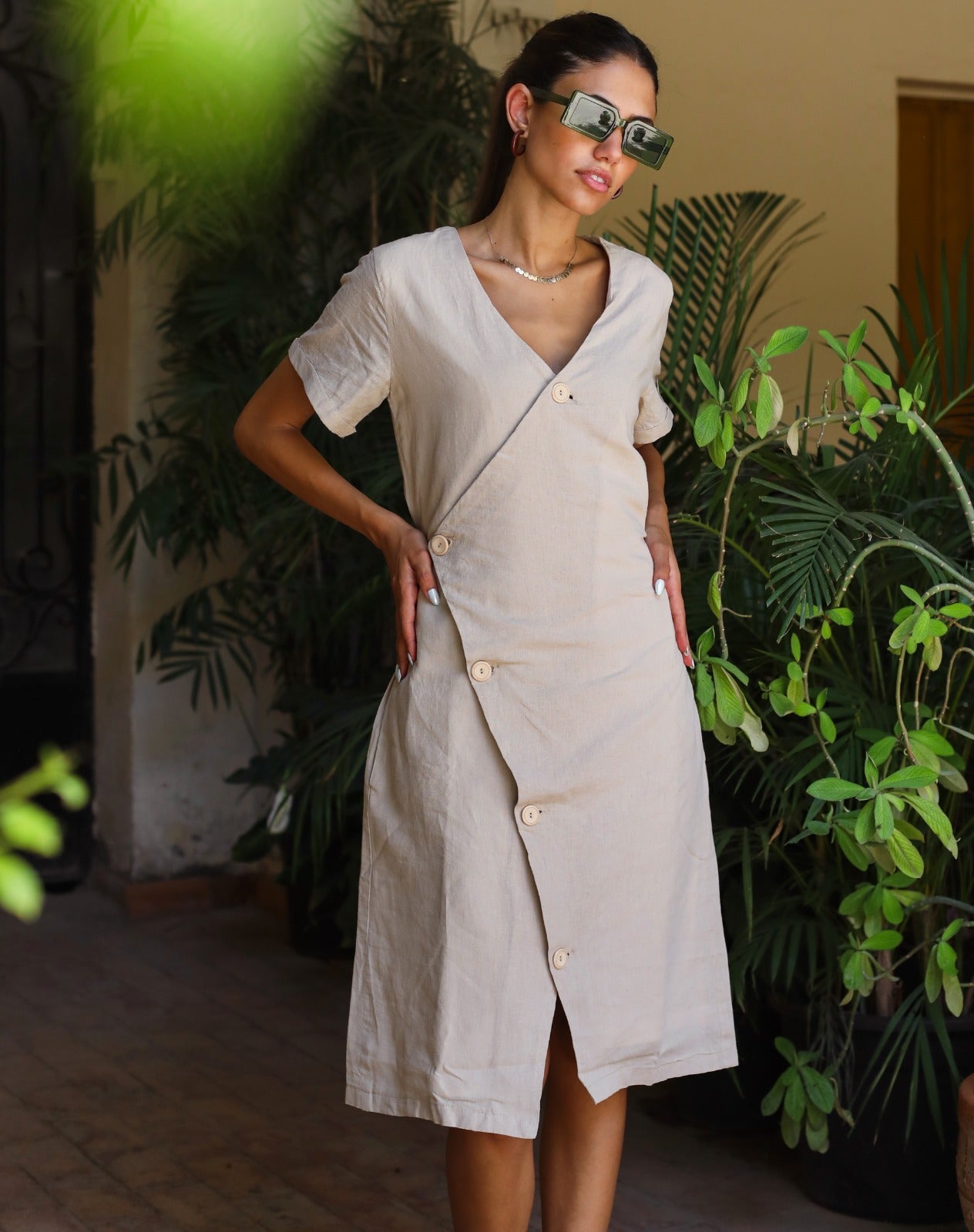Resort Linen Dress Beige